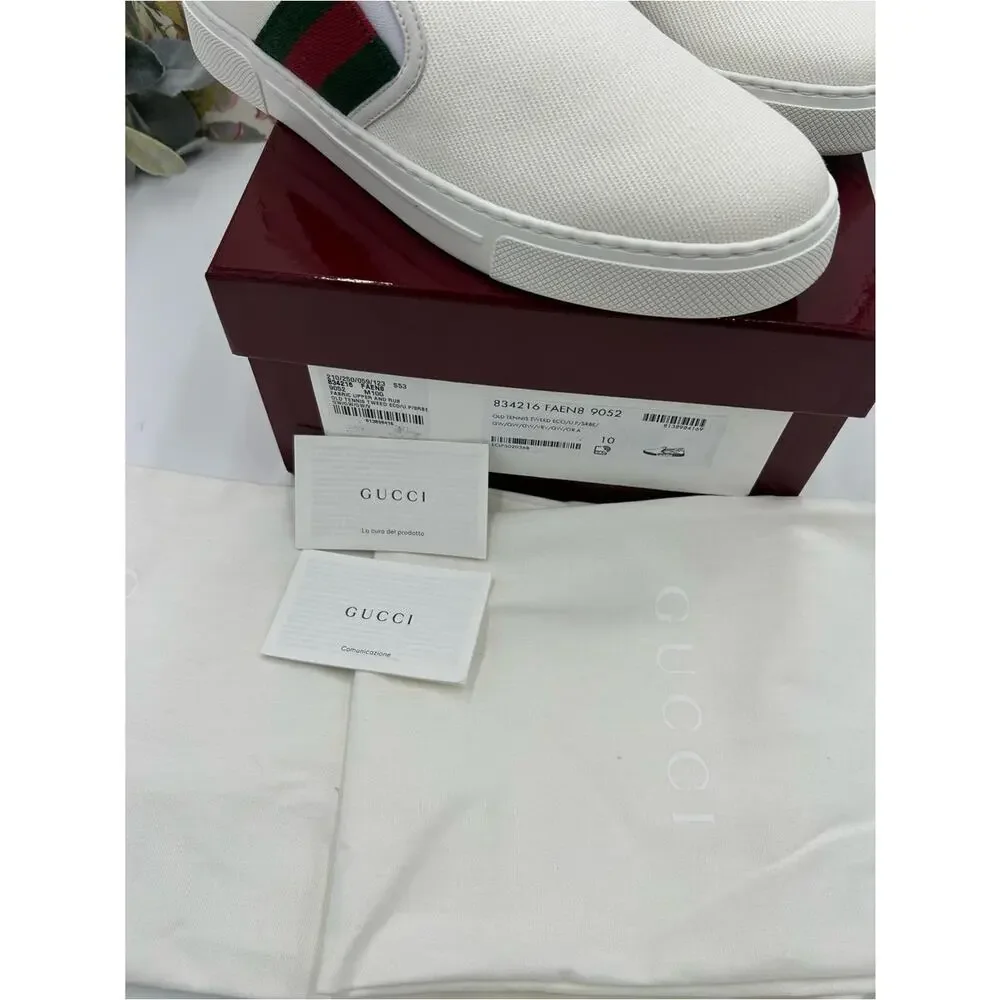 Men's Gucci ace canvas slip on sneakers with iconic web trim size 10 fits 10.5US